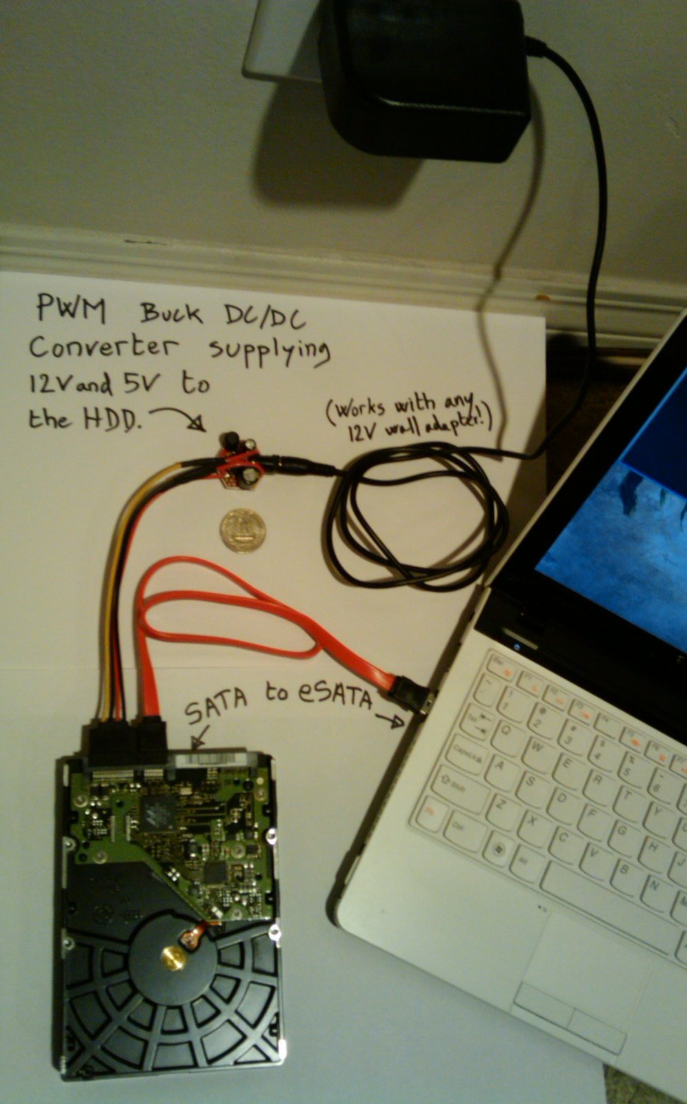 DIY Coin-sized SATA Power Module to Replace a Harddrive Docking Station