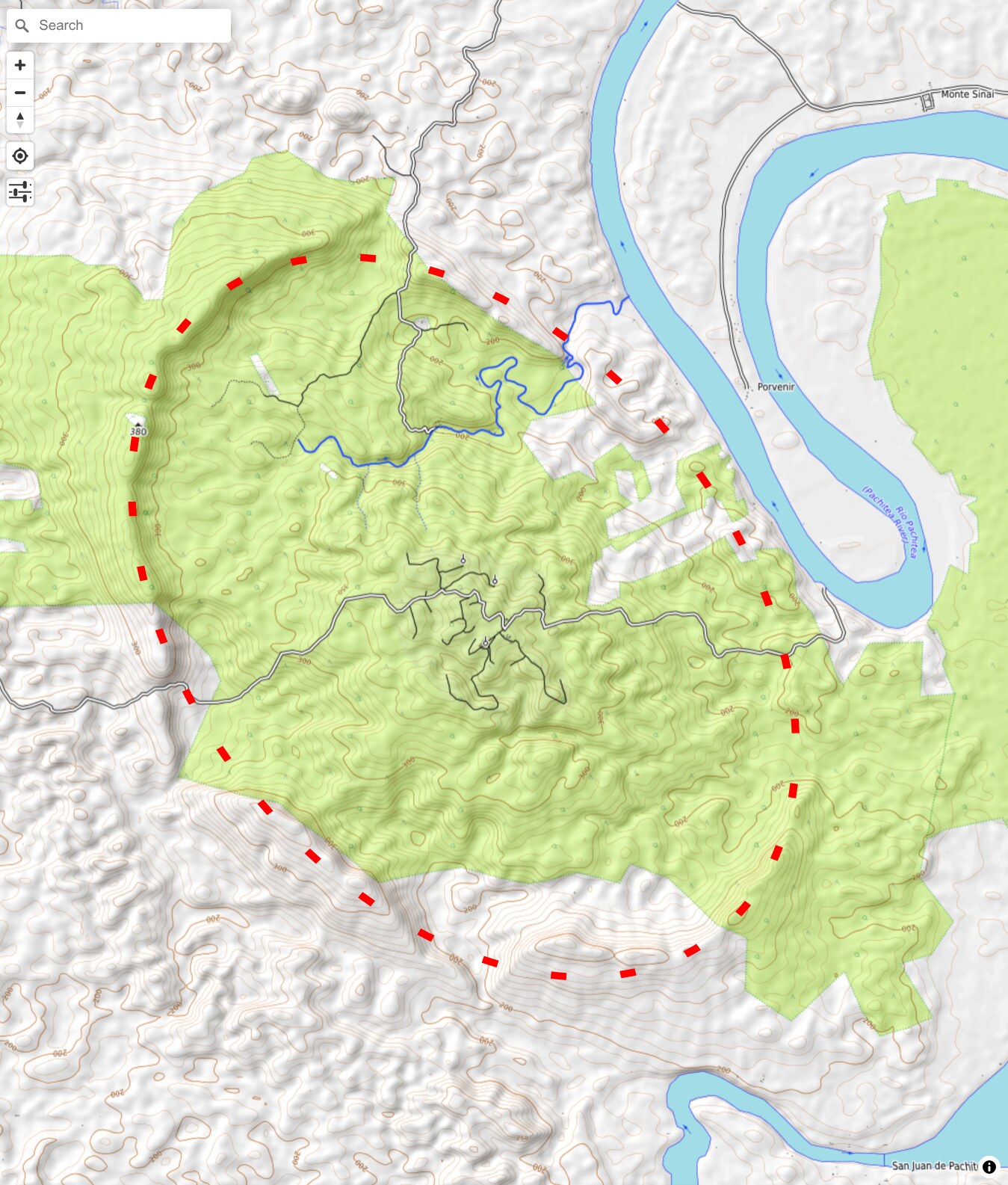 Topographic map around Shanay-timpishka